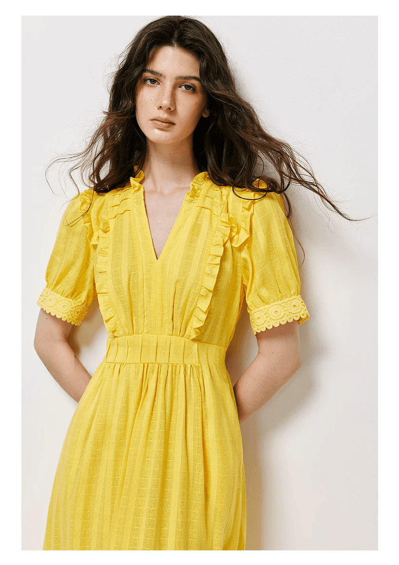 pigpighouse Cotton Openwork Jacquard Tea Dress - detail 9