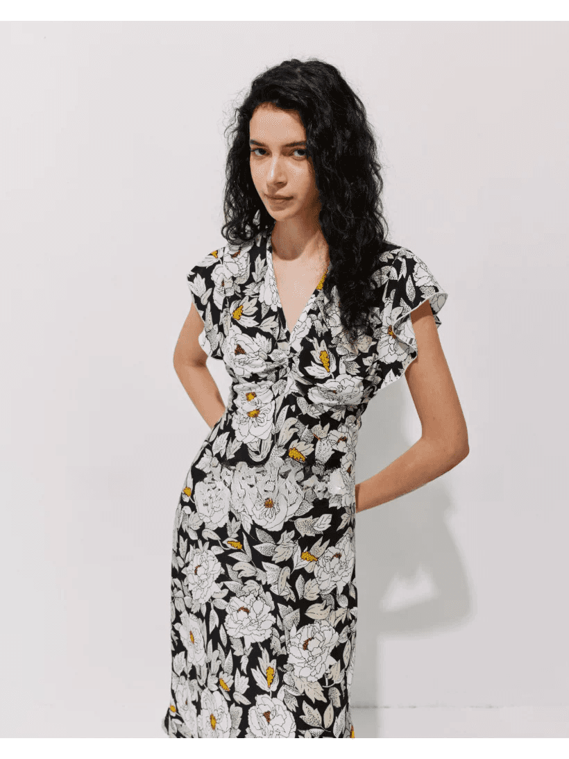 DVF Floral V-Neck Flutter-Sleeve Tea Dress - detail 13
