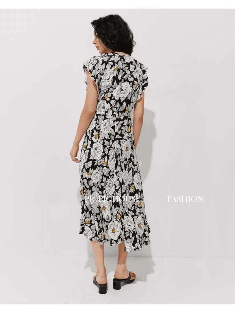 DVF Floral V-Neck Flutter-Sleeve Tea Dress - detail 14