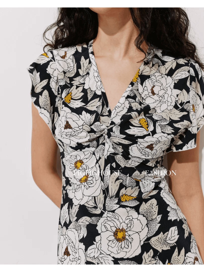 DVF Floral V-Neck Flutter-Sleeve Tea Dress - detail 15