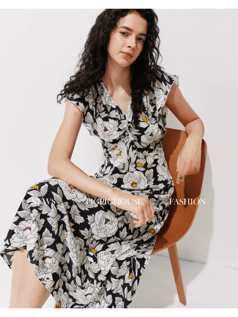 DVF Floral V-Neck Flutter-Sleeve Tea Dress - detail 16