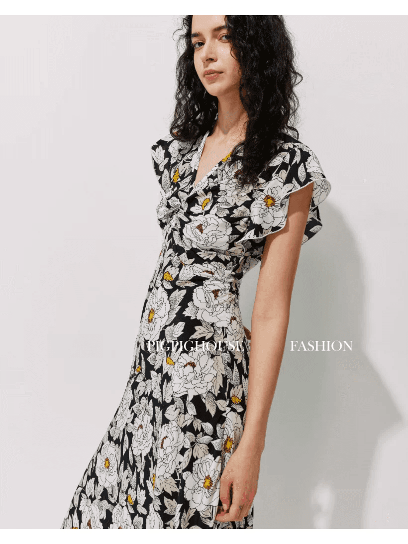 DVF Floral V-Neck Flutter-Sleeve Tea Dress - detail 12