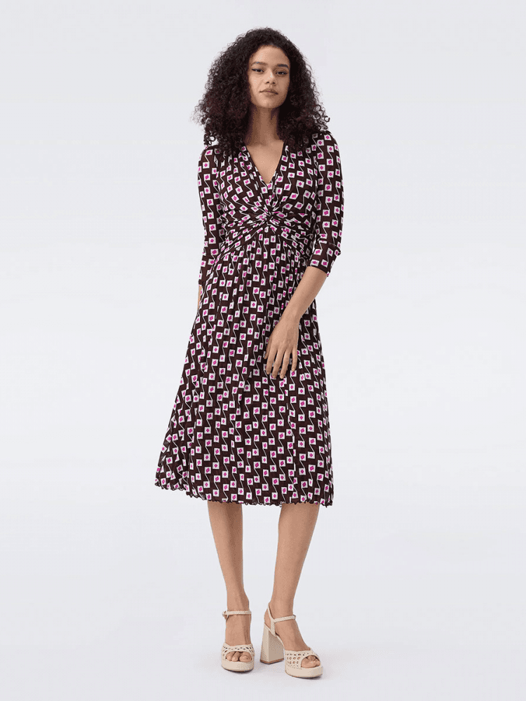 DVF Fall 2026 Twist-Detail Mesh Wrap Dress