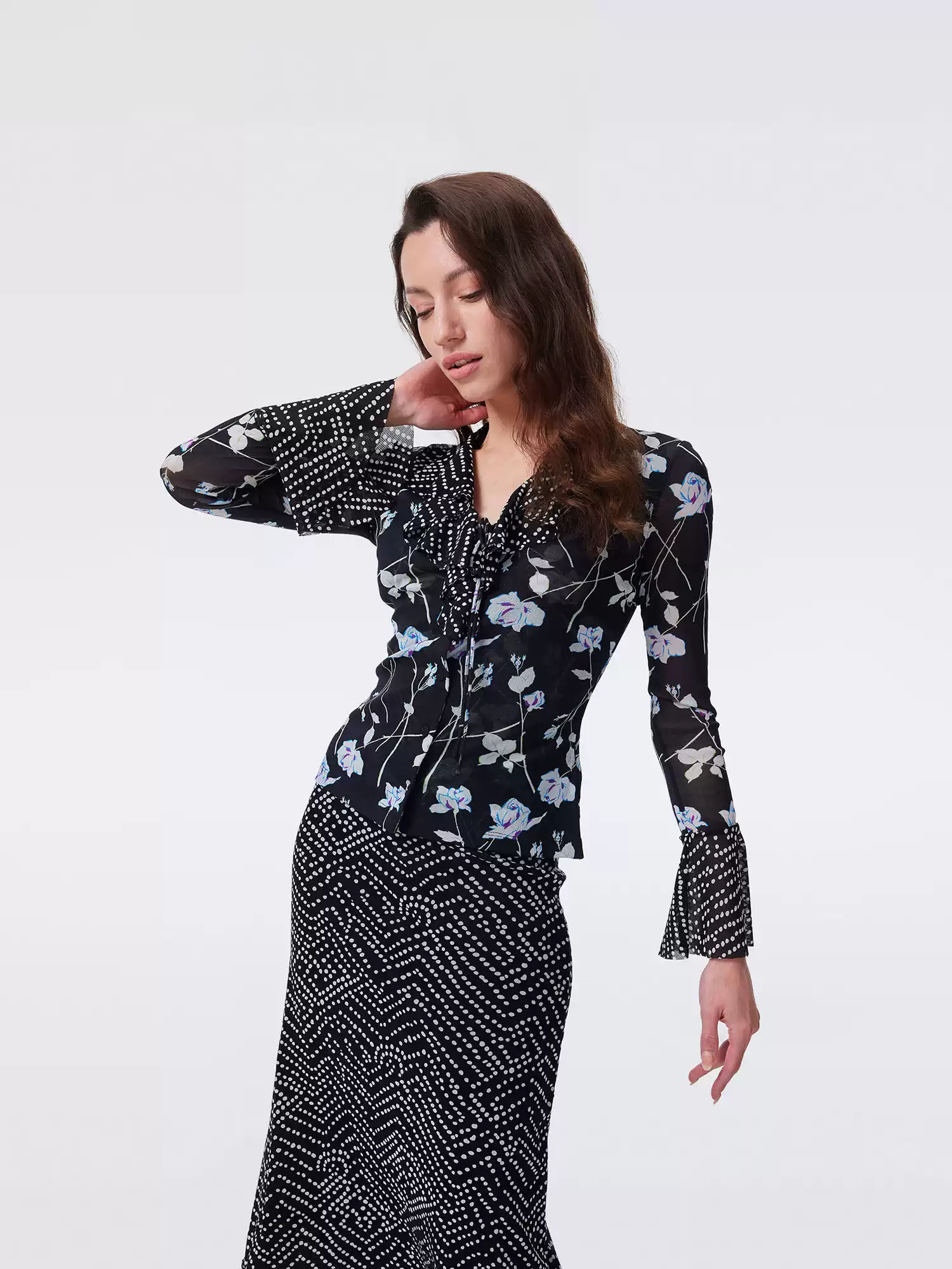 DIANE VON FURSTENBERG Printed Stretch Mesh Top and Skirt - photo 3