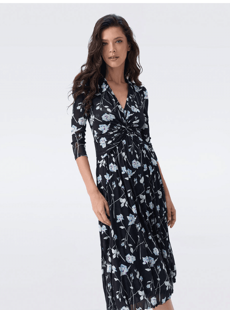 DVF Fall 2026 Black-and-White Floral Wrap Dress - detail 7