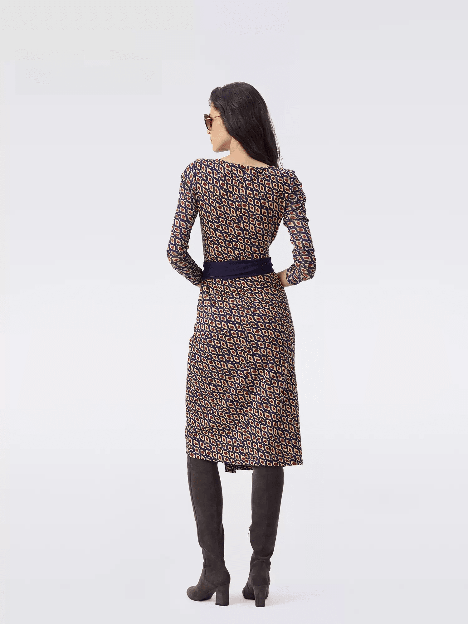 DVF Fall 2026 Diamond-Pattern Faux-Wrap Knit Dress - photo 3