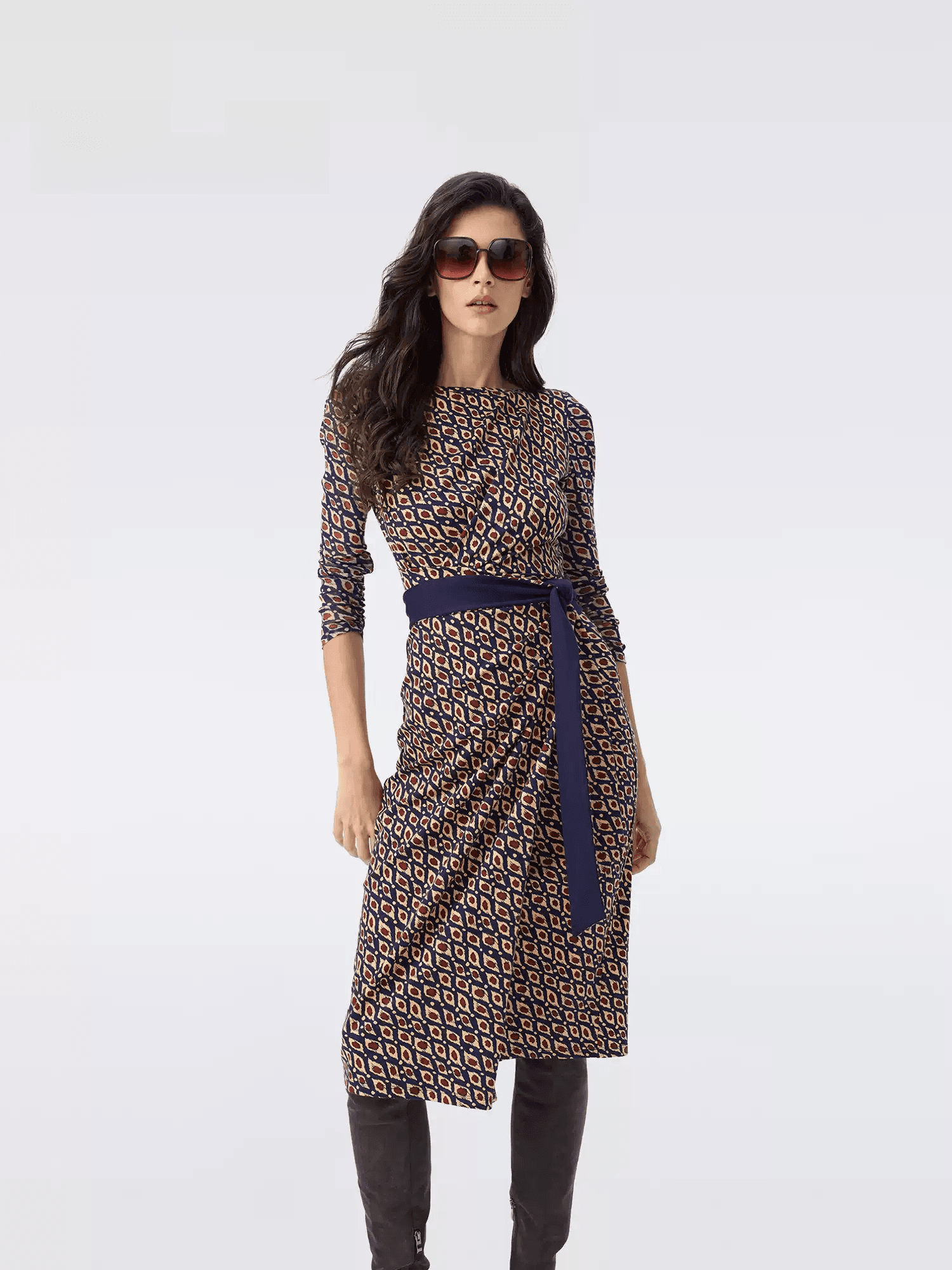 DVF Fall 2026 Diamond-Pattern Faux-Wrap Knit Dress - alternate view