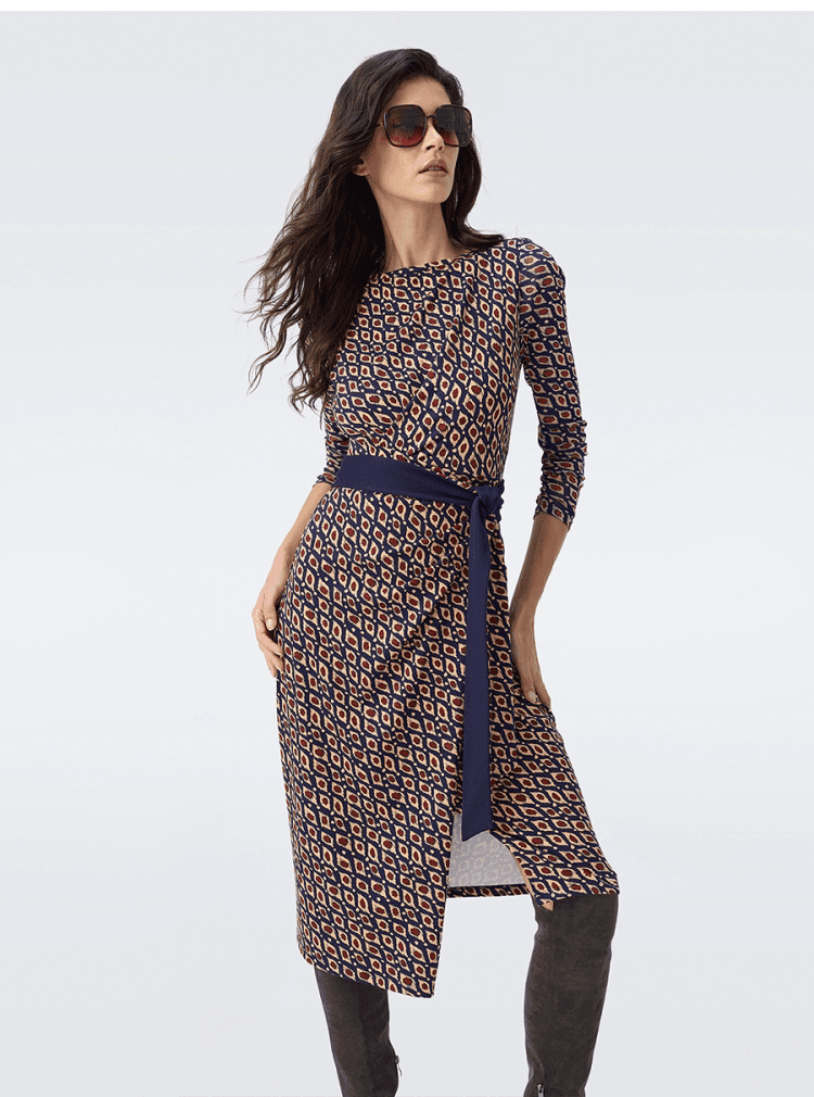 DVF Fall 2026 Diamond-Pattern Faux-Wrap Knit Dress - detail 6