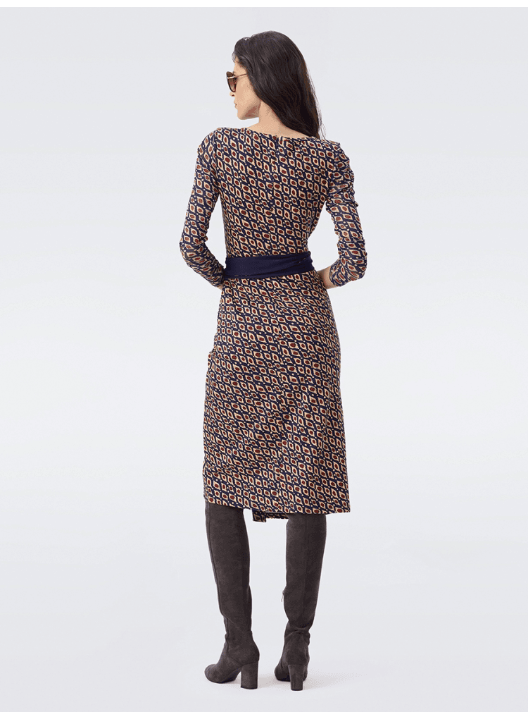 DVF Fall 2026 Diamond-Pattern Faux-Wrap Knit Dress - detail 5