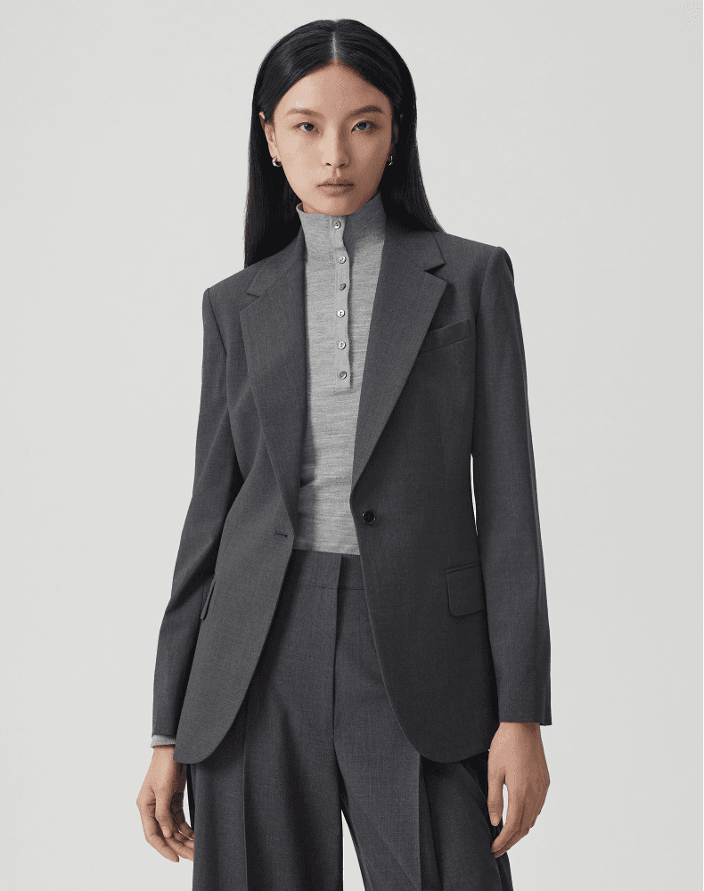 Elegant Tailored Wool-Blend One-Button Blazer - photo 5