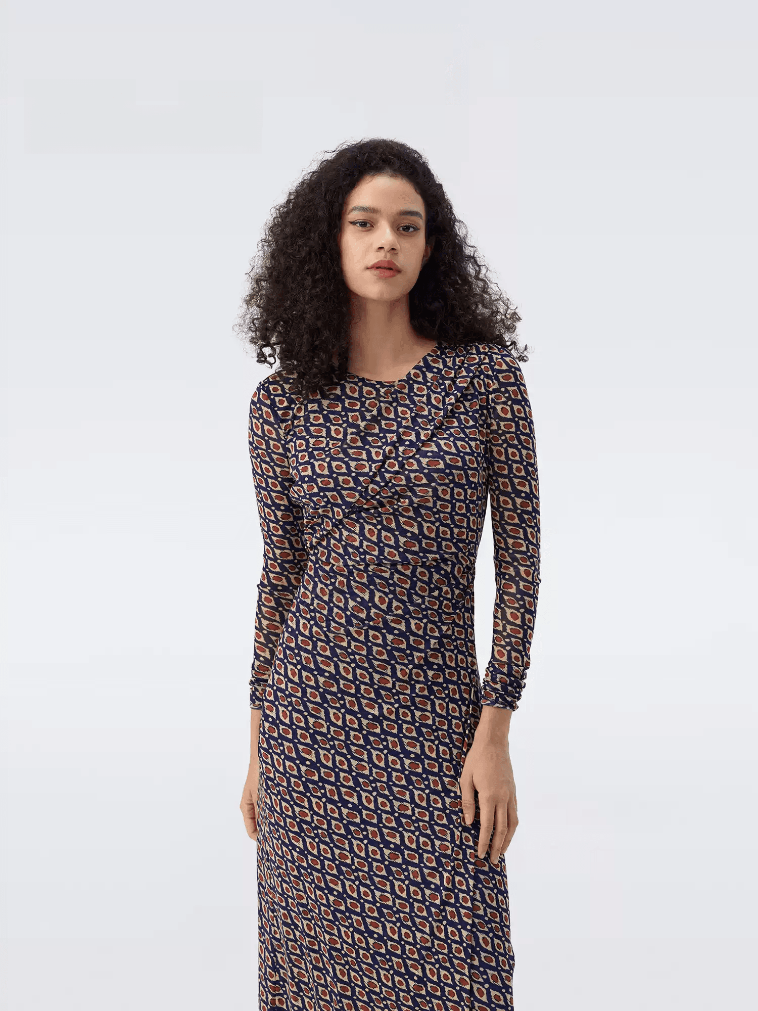 DVF Fall 2026 New Arrival Elegant Navy and Red Check Stretch Mesh Dress - alternate view