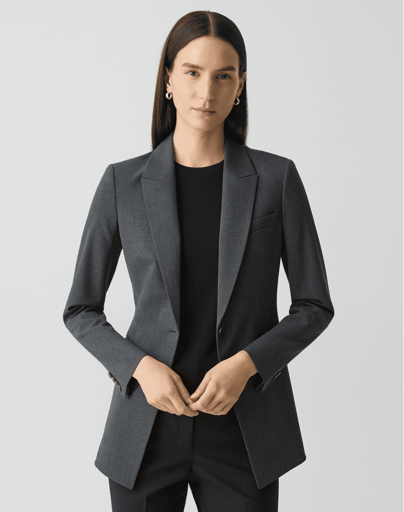 Elegant Slim-Fit Wool-Blend One-Button Blazer - photo 1