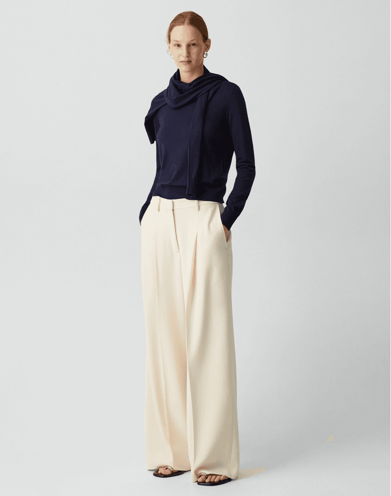 Elegant Triacetate-Blend Pleated Wide-Leg Pants - photo 5