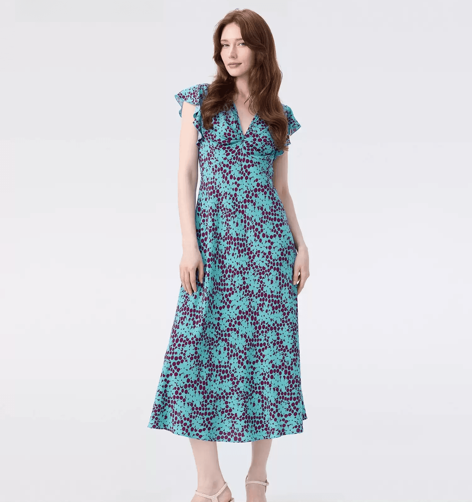 DVF Turquoise Print A-Line Tea Dress