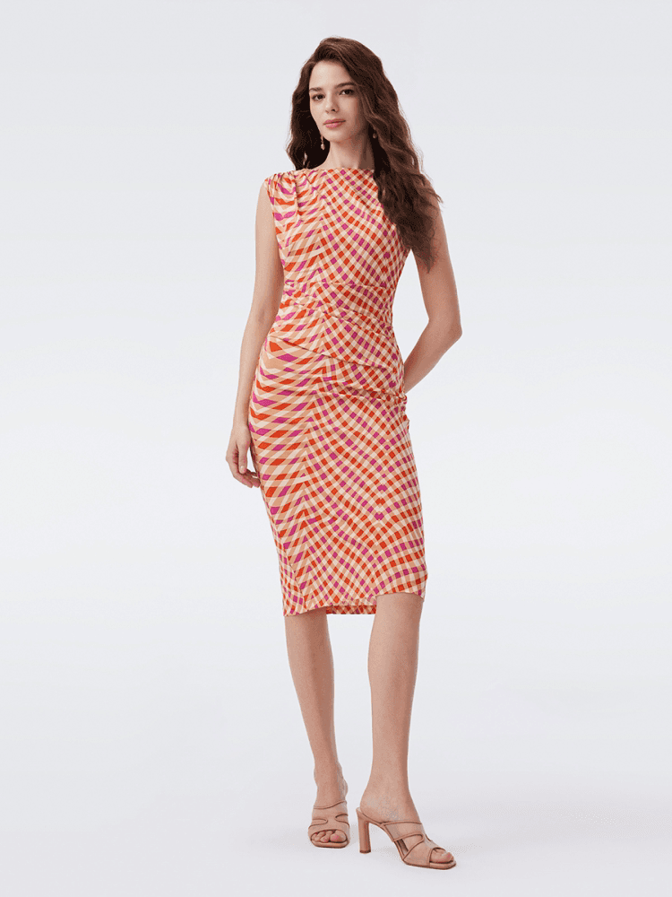 DVF Fall 2026 Orange Geometric Wave-Print Dress - detail 6