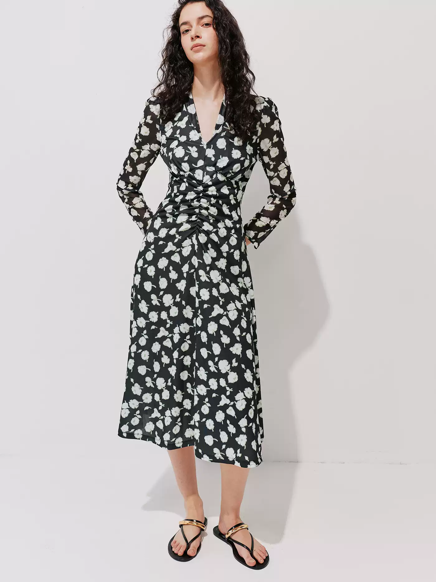 DVF Fall 2026 Printed V-Neck Puff-Sleeve Tea Dress - alternate view