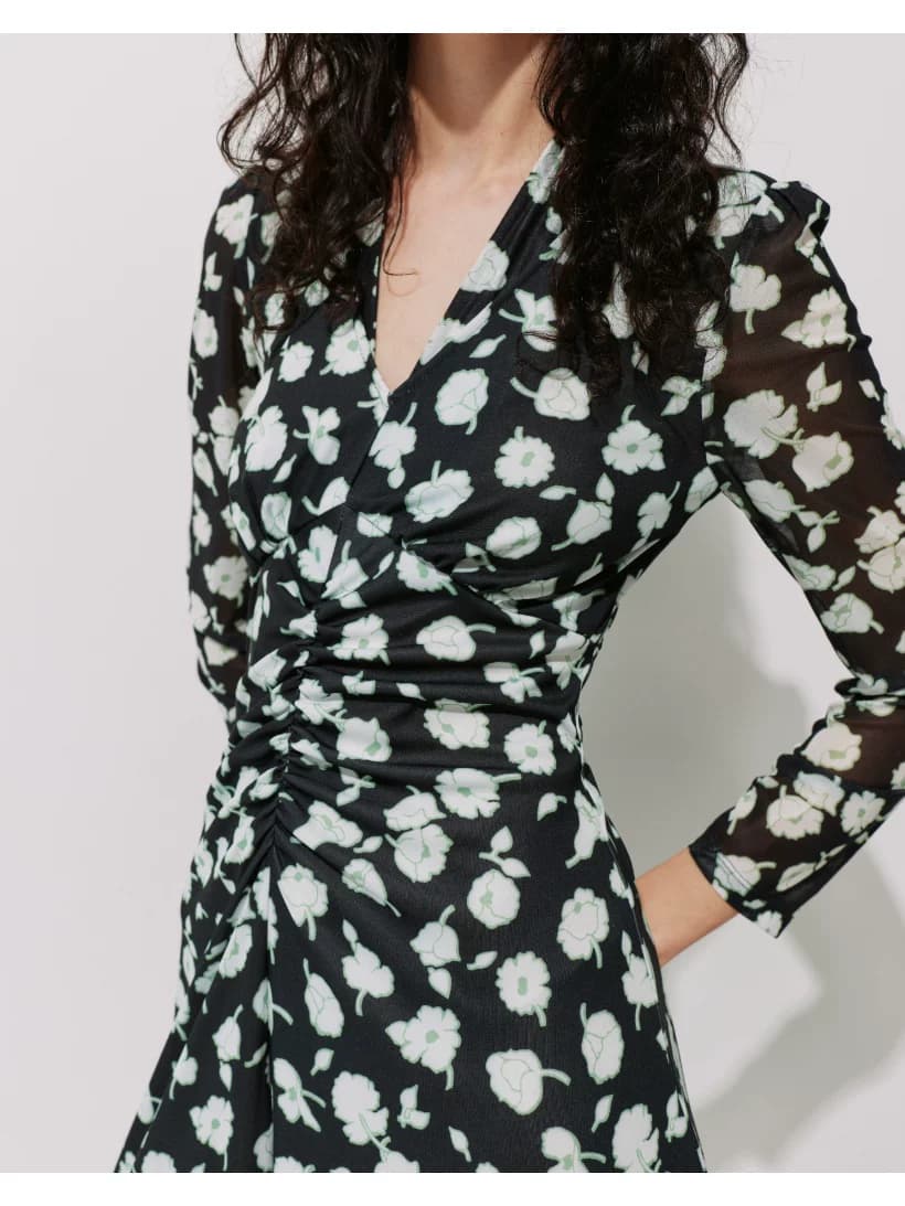 DVF Fall 2026 Printed V-Neck Puff-Sleeve Tea Dress - detail 12