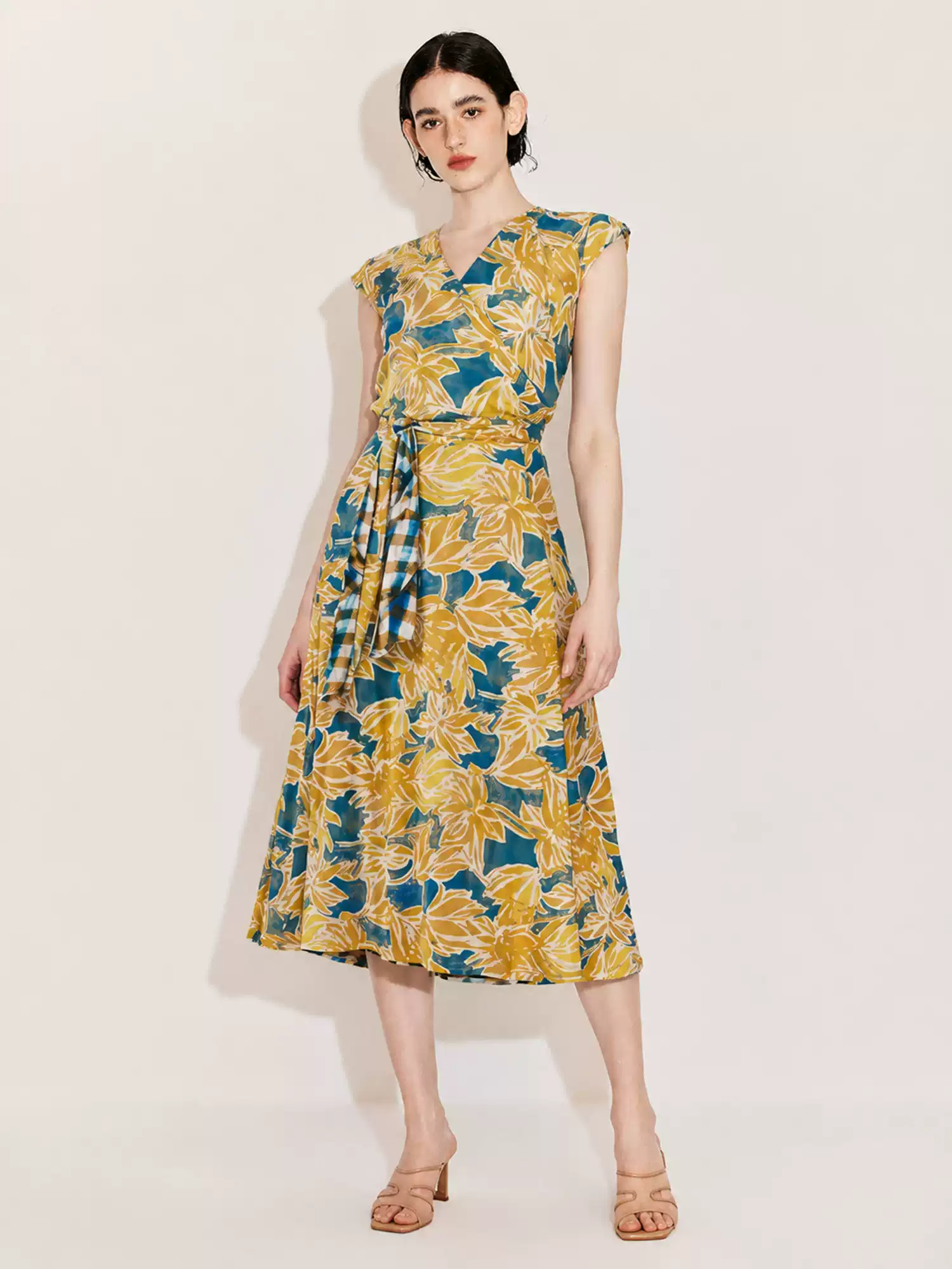 DVF Fall 2026 Printed Mesh V-Neck Wrap Dress