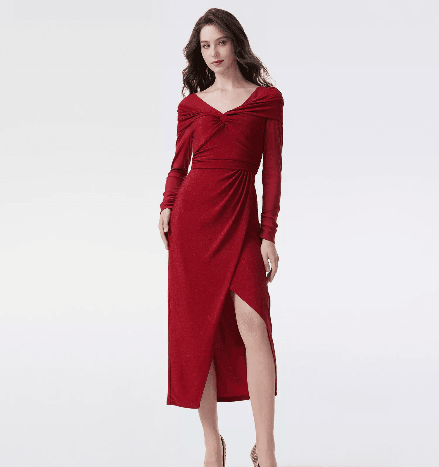 DVF Metallic Knit Off-the-Shoulder Dress