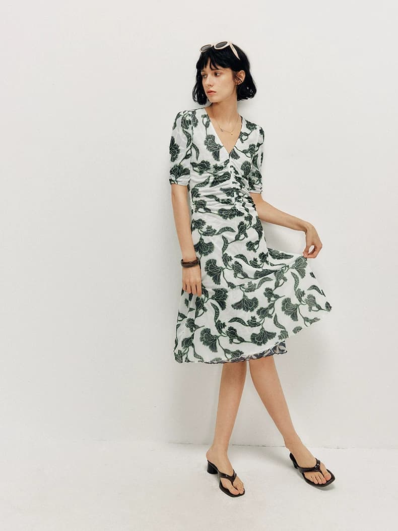 DVF Floral-Print Stretch-Mesh V-Neck Tea Dress - detail 19