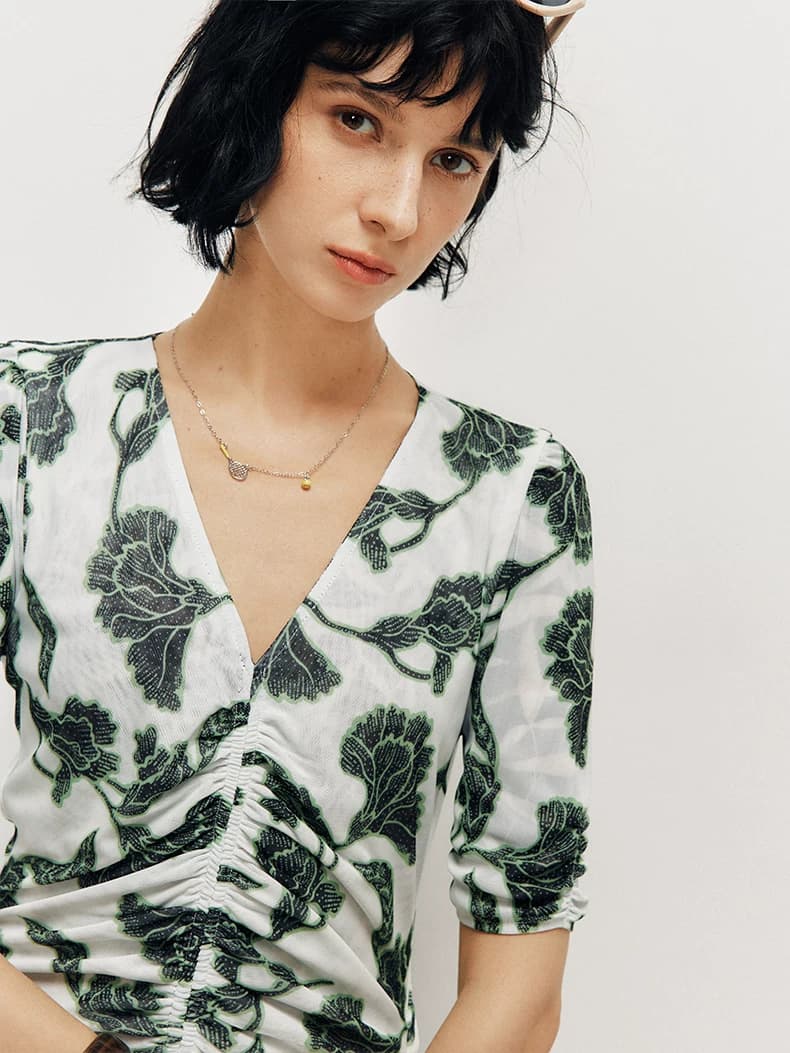DVF Floral-Print Stretch-Mesh V-Neck Tea Dress - detail 20