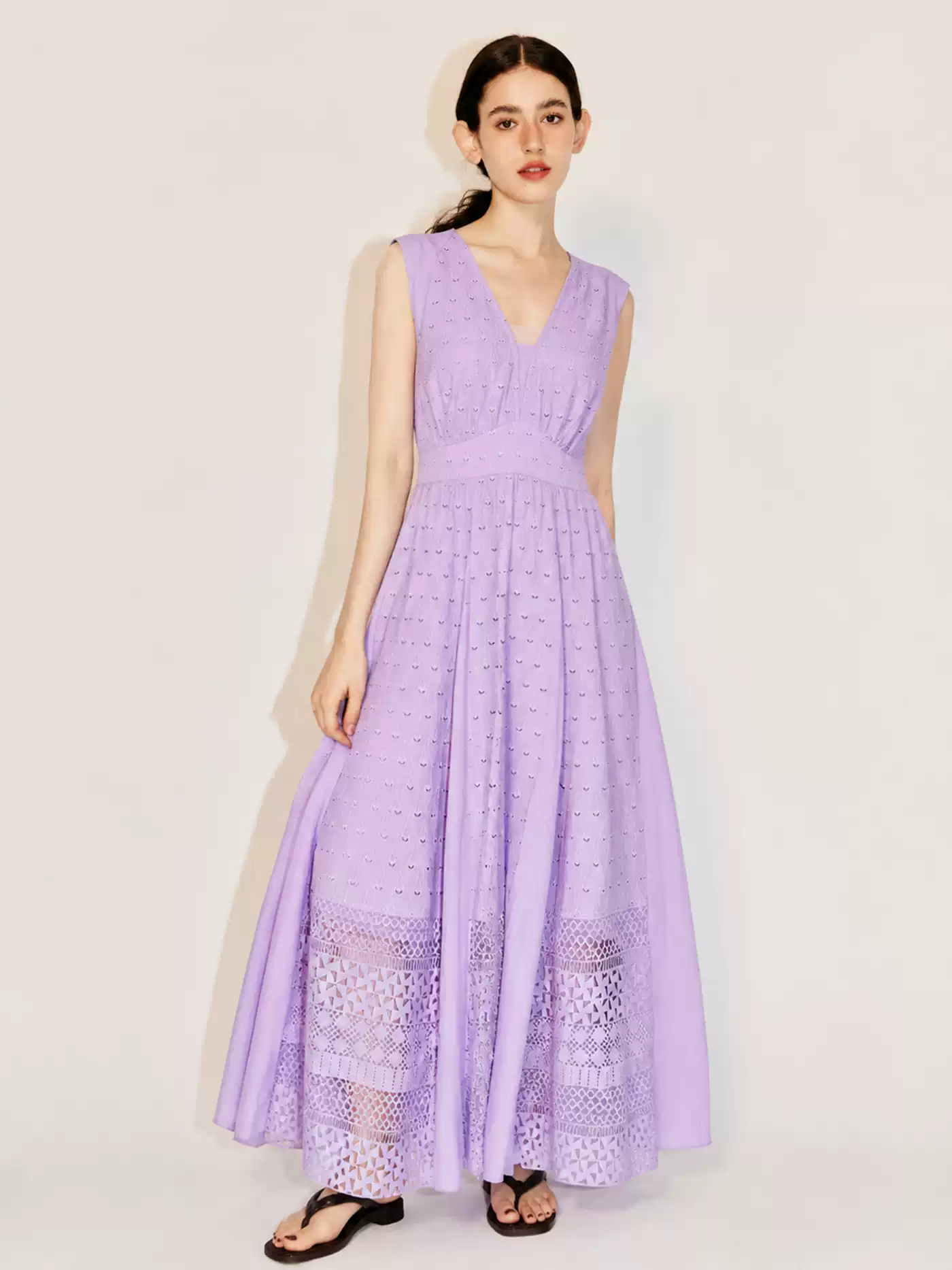 DVF Fall 2026 Embroidered V-Neck Dress with Lace Panels