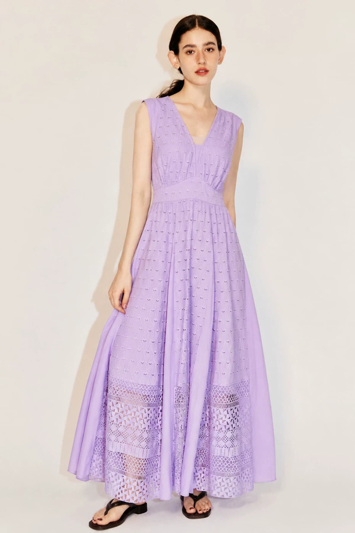 DVF Fall 2026 Embroidered V-Neck Dress with Lace Panels - detail 6