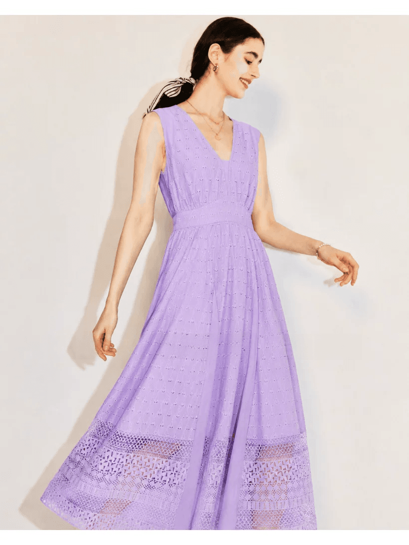 DVF Fall 2026 Embroidered V-Neck Dress with Lace Panels - detail 14