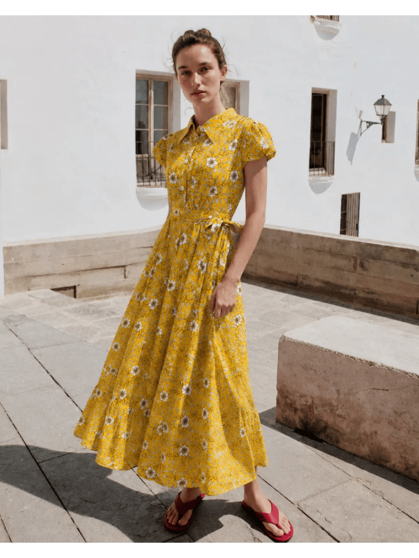 DVF Fall 2026 Yellow Floral Puff-Sleeve Tea Dress - detail 17