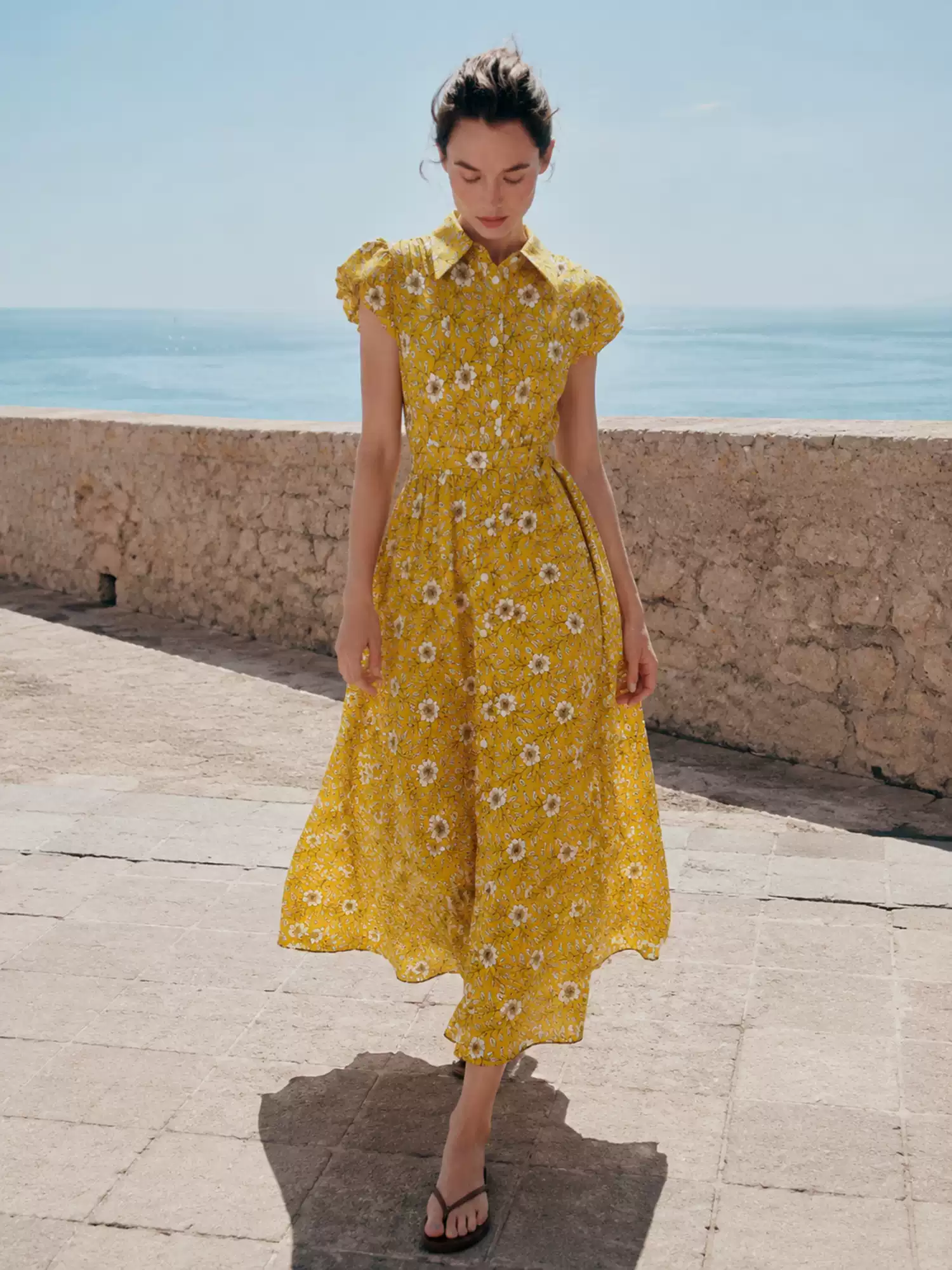 DVF Fall 2026 Yellow Floral Puff-Sleeve Tea Dress - photo 3