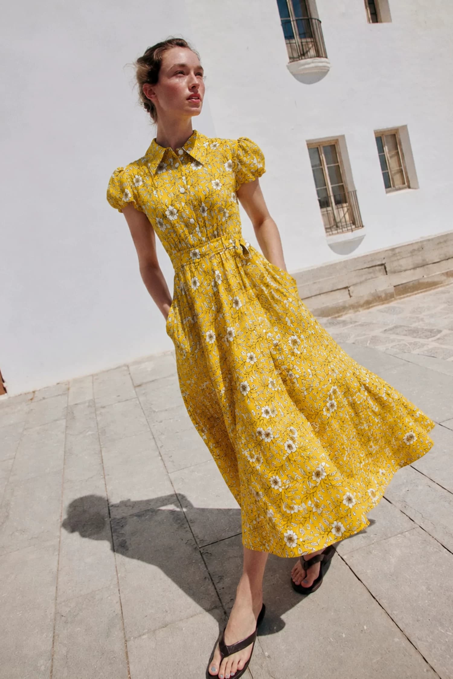 DVF Fall 2026 Yellow Floral Puff-Sleeve Tea Dress - detail 6