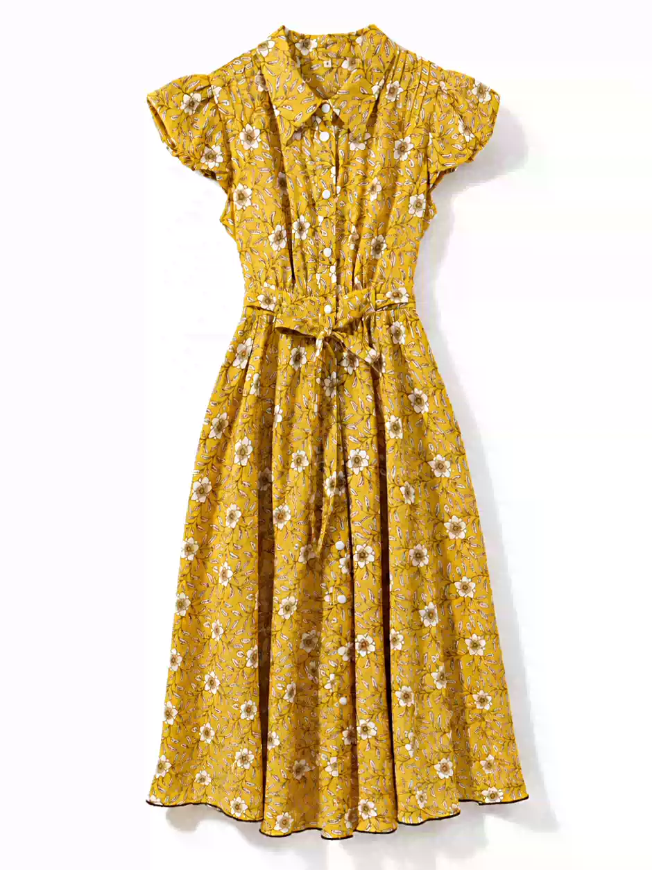 DVF Fall 2026 Yellow Floral Puff-Sleeve Tea Dress - photo 5
