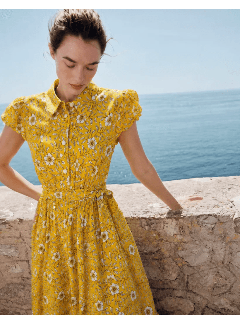 DVF Fall 2026 Yellow Floral Puff-Sleeve Tea Dress - detail 21