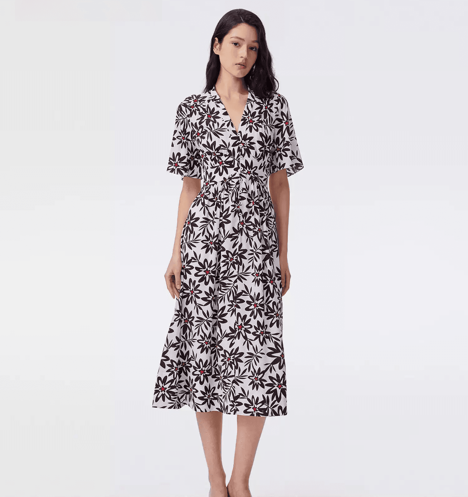 DVF Fall 2026 Yellow Floral Puff-Sleeve Tea Dress