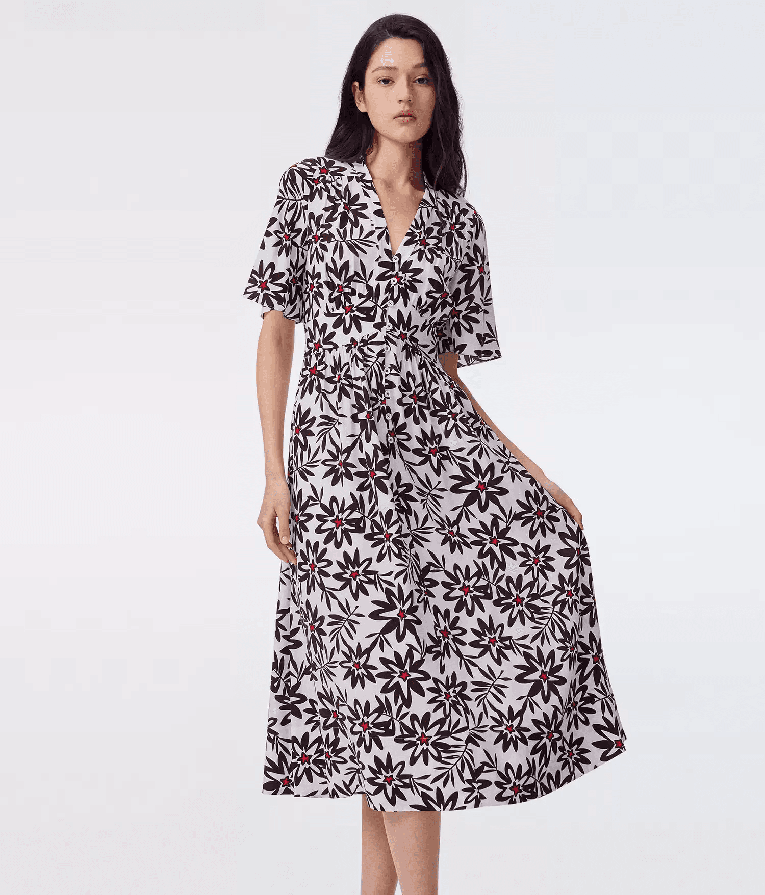 DVF Fall 2026 Yellow Floral Puff-Sleeve Tea Dress - photo 2